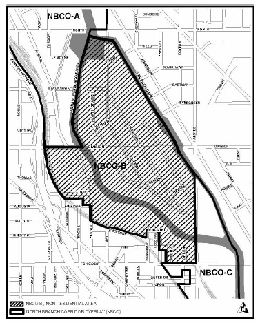 Figure 17-7-0403-B - illustration accompanying 17-7-0400 North Branch Corridor Overlay District.